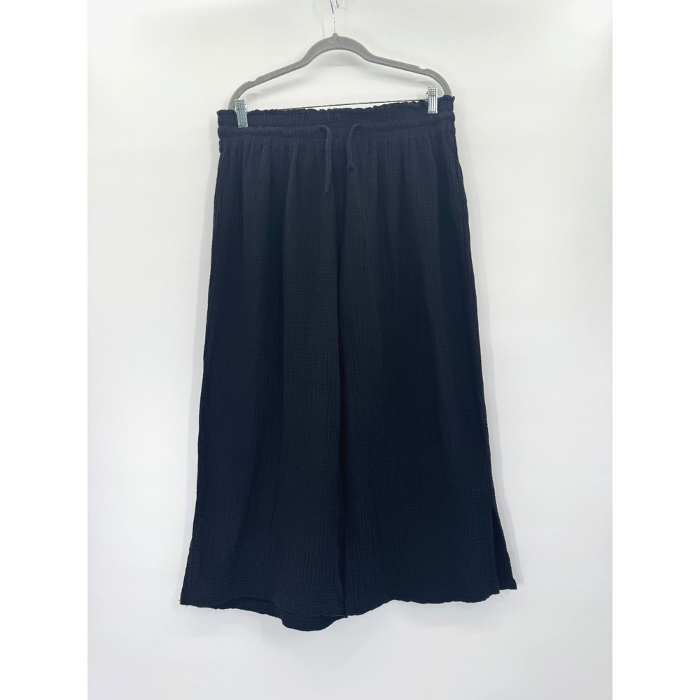 Cynthia Rowley Black Cotton Gauze Beach Pant 1X Pockets Elastic Waist Breathable - Picture 2 of 14